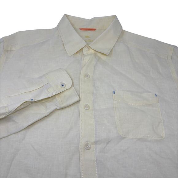 Tommy Bahama Mens Large Solid Yellow 100% Linen Long Sleeve Button Up Shirt - Picture 1 of 5